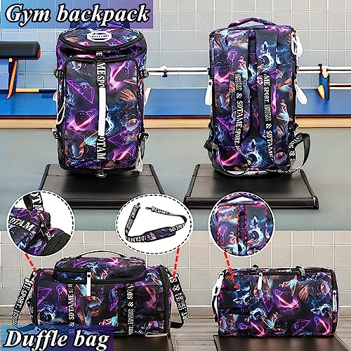 Image of Gym Duffle Bag Backpack,4‑Way Waterproof with Shoe Compartment Travel Hiking Laptop