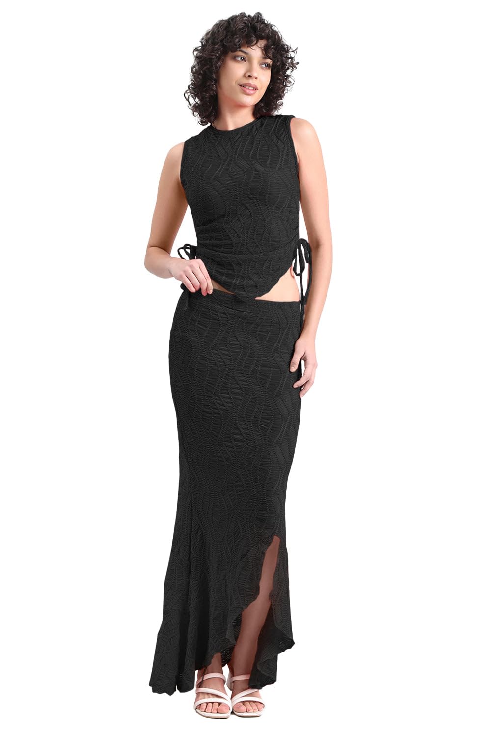 Edition Women's Textured Black Top and Trouser Co-Ords Set-CHN-3663_Black-P-image-28