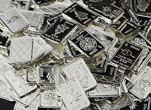 15 Solid Silver One Gram .999 pure Silver Collectable Art Bars with random designs in a jewelry pouch