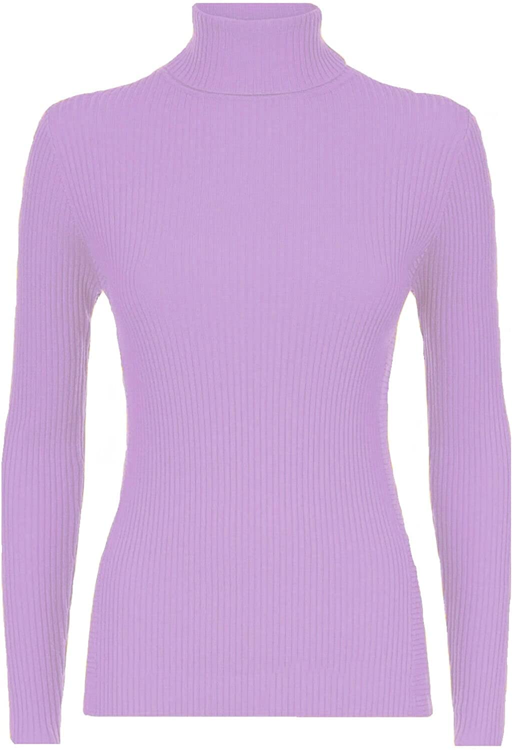 Wearall Women's Lilac Ribbed Stretch Polo Neck Top - 24-26