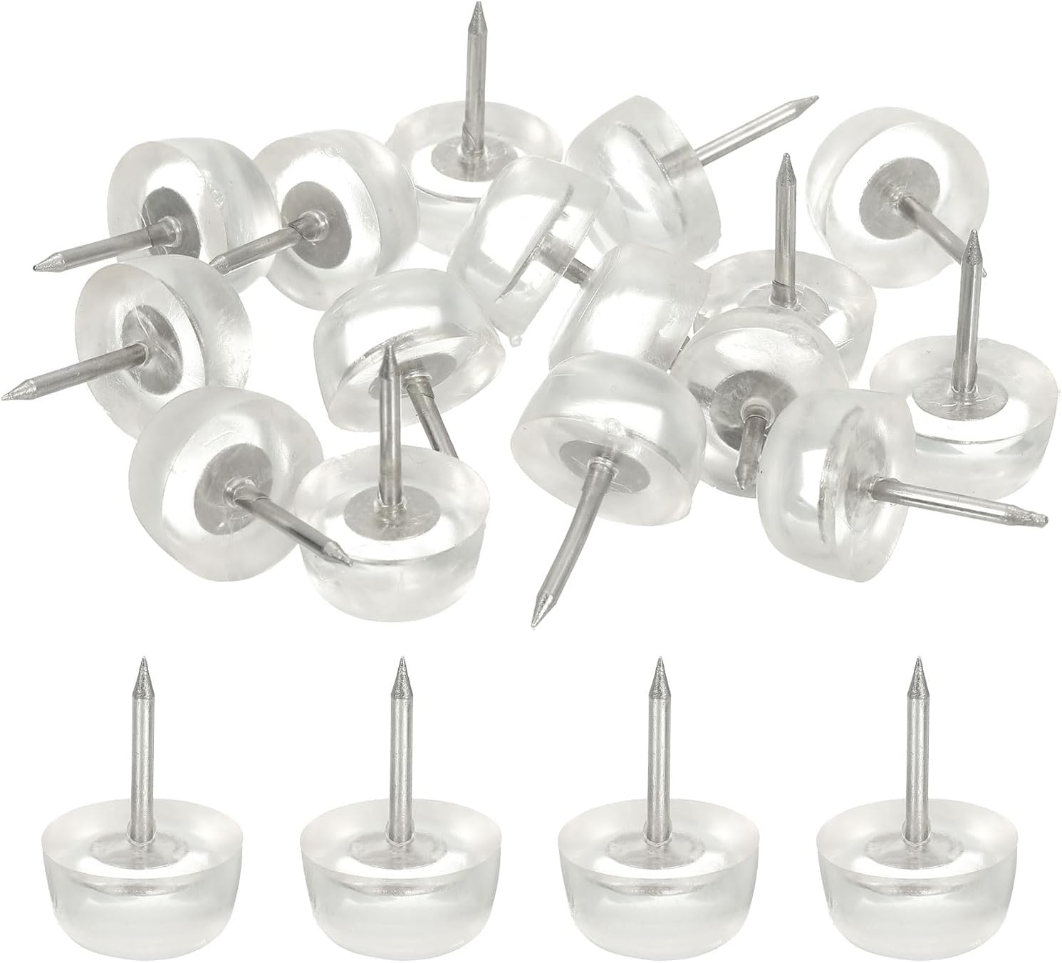 uxcell Nail on Furniture Sliders, 20Pcs Rubber Chair Glides Nail in Round Chair Leg Pads Flat Bottom Table Feet for Hardwood Floors (Clear, 8.5x16mm)