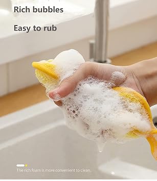 5 Pack Reusable Washing Up Sponge, Non-Scratch Kitchen Dish Sponge, Antibacterial Microfibre Cleaning Scourers Sponge 15x9cm Double Sided Scrubber Pads for Cutlery, Kitchen, Bathroom (Random Color)