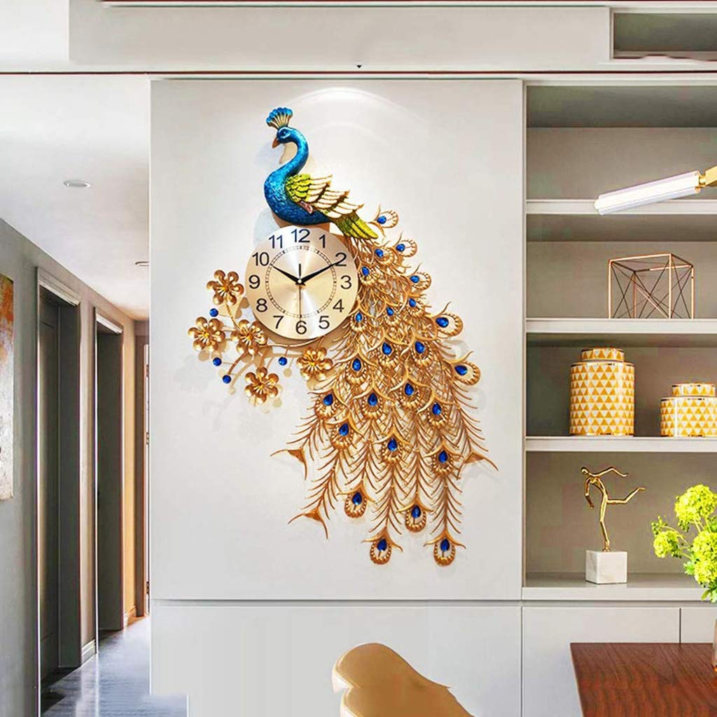 Reloj De Pared Grande Reloj De Pared De Pavo Real, Metal Batería Movimiento Silencioso, Adecuado para Sala De Estar Bar Oficina Escuela 60 * 93 Cm