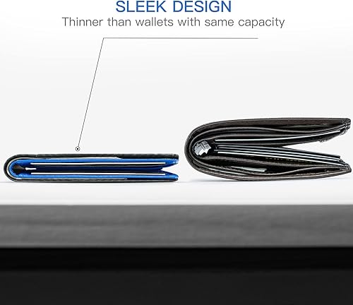 Miniatura 2 de GSOIAX Billetera delgada para hombre con bloqueo RFID carteras plegables para hombre minimalista cuero auténtico fibra de carbono clip para dinero