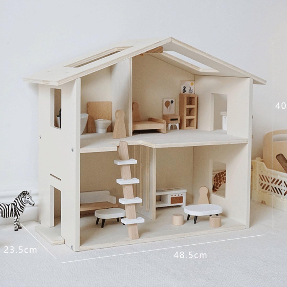 Houten Poppenhuis - Kinderhuis voor Poppen met Meubels - Speelhuisje van Hout - Barbiehuis