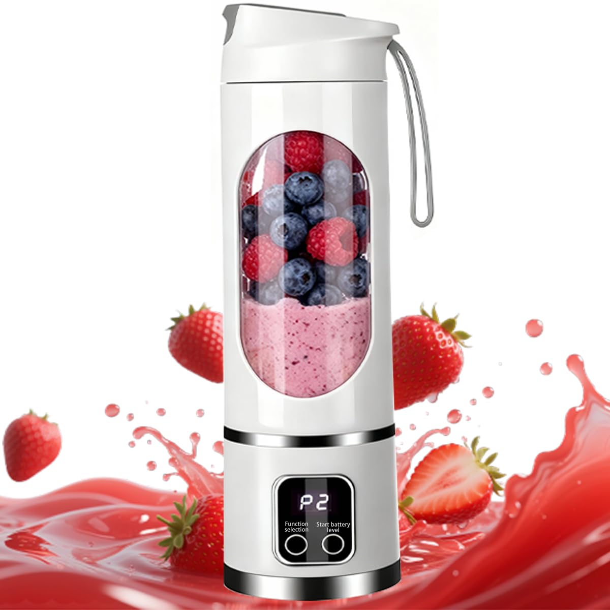 Portable Personal Blender Bottle, 470ml Mini Blender with 12 Blades, 1500mAh USB Rechargeable for Smoothies, Fresh Juices and Milkshakes, On‑the‑Go Blender Cup, White