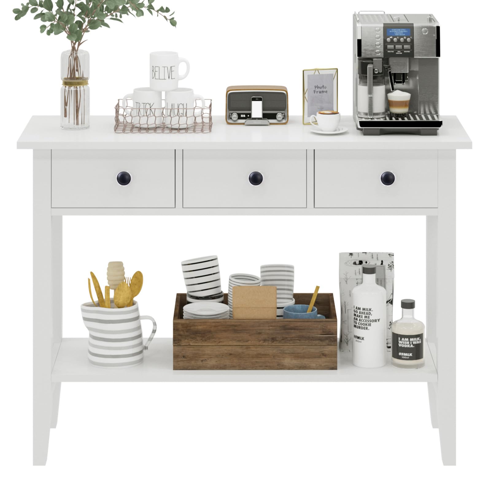 soges Mesa Consola Table Console Mesa Auxiliar con 3 Cajones Mesa de Entrada Mesa de Recibidor Estrecha Blanco 100 x 34 x 71,5 cm (EU1-10BHHFNT-W-3)