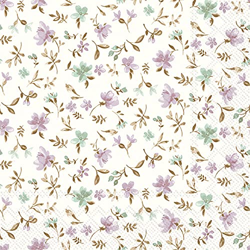 Boston International IHR 3-Ply Paper Napkins, 20-Count Lunch Size, Fleurs Lilac Green