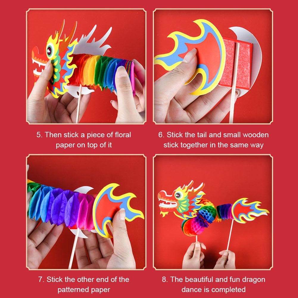 Marioneta De Dragón De Papel Para Año Nuevo Chino – Kit DIY Con Campana, Palos Y Adhesivos, Decoración Festiva