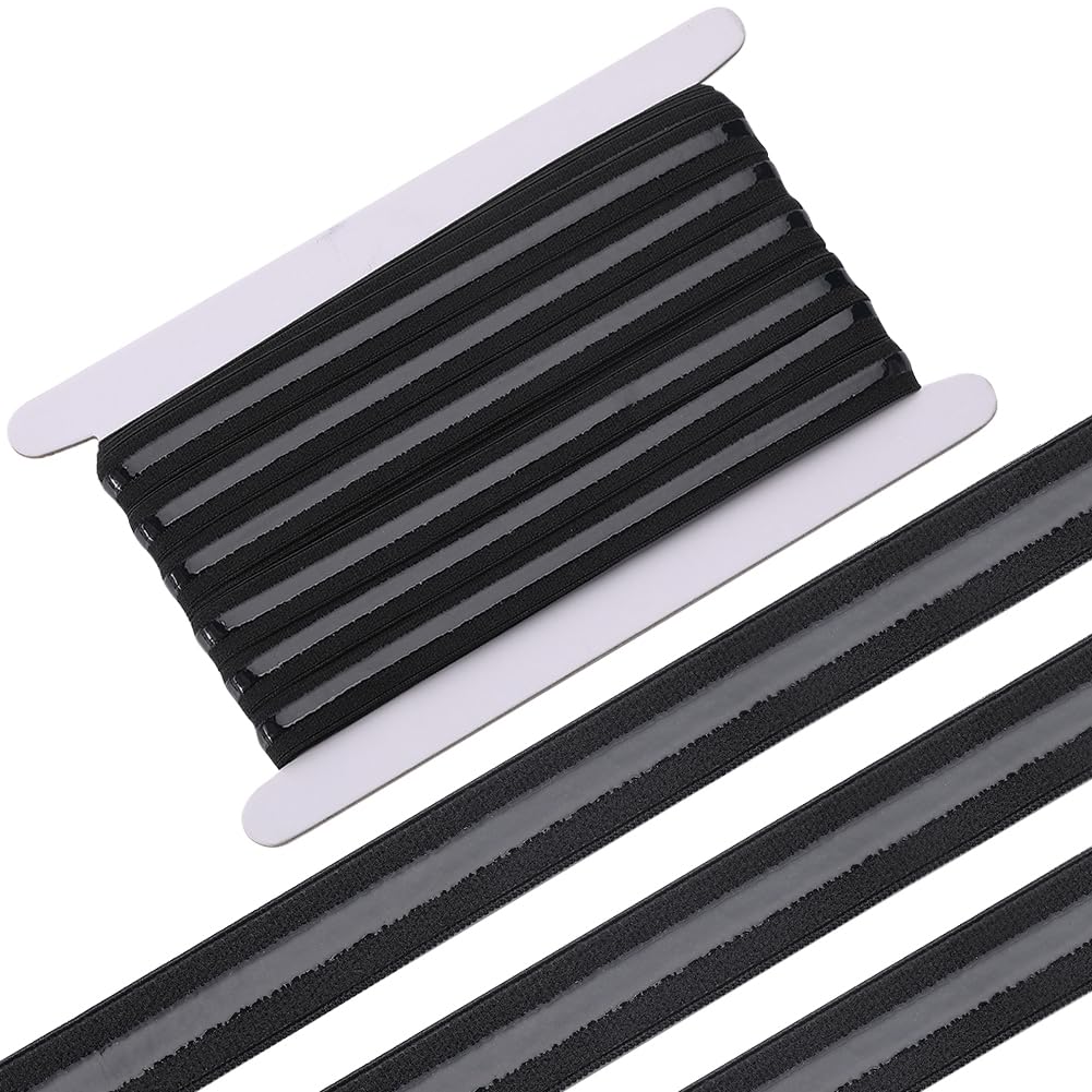 GORGECRAFT 10 Yards Flat Elastic Cord 15mm Wide Non-Slip Silicone Elastic Band Roll with 5mm Rubber Stretch Strap High Elasticity Fibre Stripes Webbing for Sewing Crafting DIY Crafts Hats Bags Black