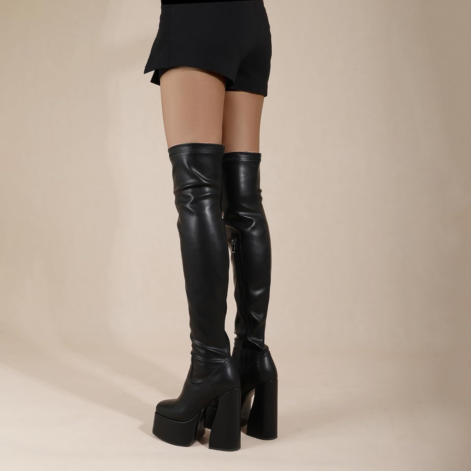 LanreyTaley Platform Thigh High Boots for Women Chunky Block Heels Over The Knee Boots Stretch Go-Go Boot Square Toe Party Boots with Zipper - Image 8