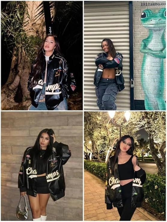 Vamtac Faux Leather Motocross Jackets Oversized Vintage Racing Varsity Bomber Coat Unisex Trendy Streetwear