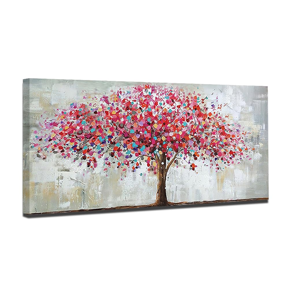 Mintura Handgemaltes Ölgemälde auf Leinwand großer roter Baum 70 x 140 cm