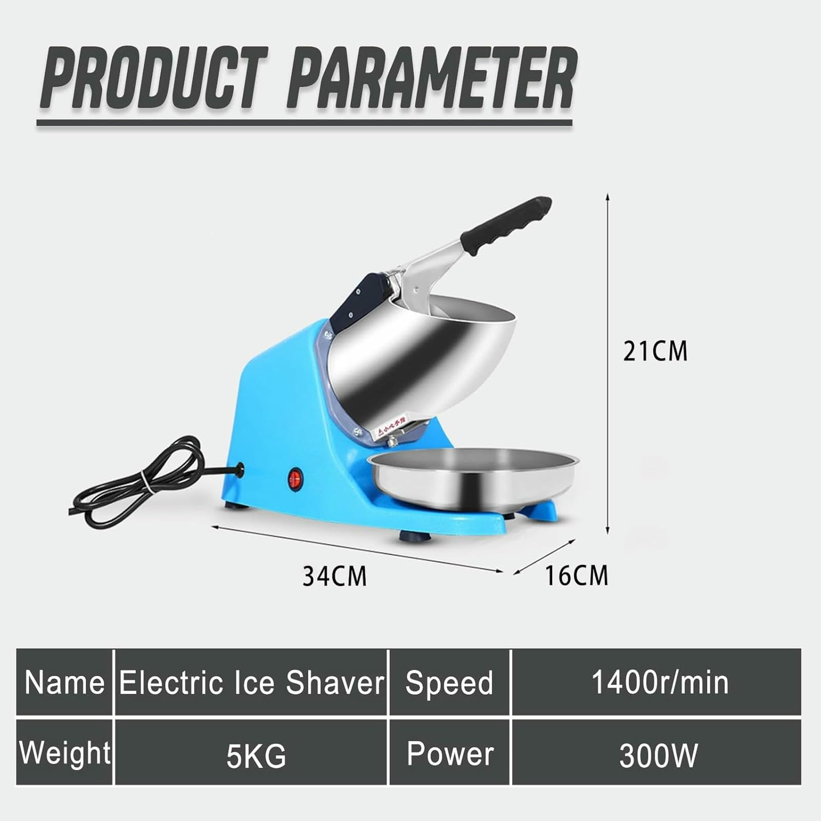 Rasaio Elettrico Commerciale, Doppia Lama Neve Cone Maker, Alta velocità 1400 RPM, Costruzione in Lega di Alluminio, Ideale per Negozi di Dolci E Bar