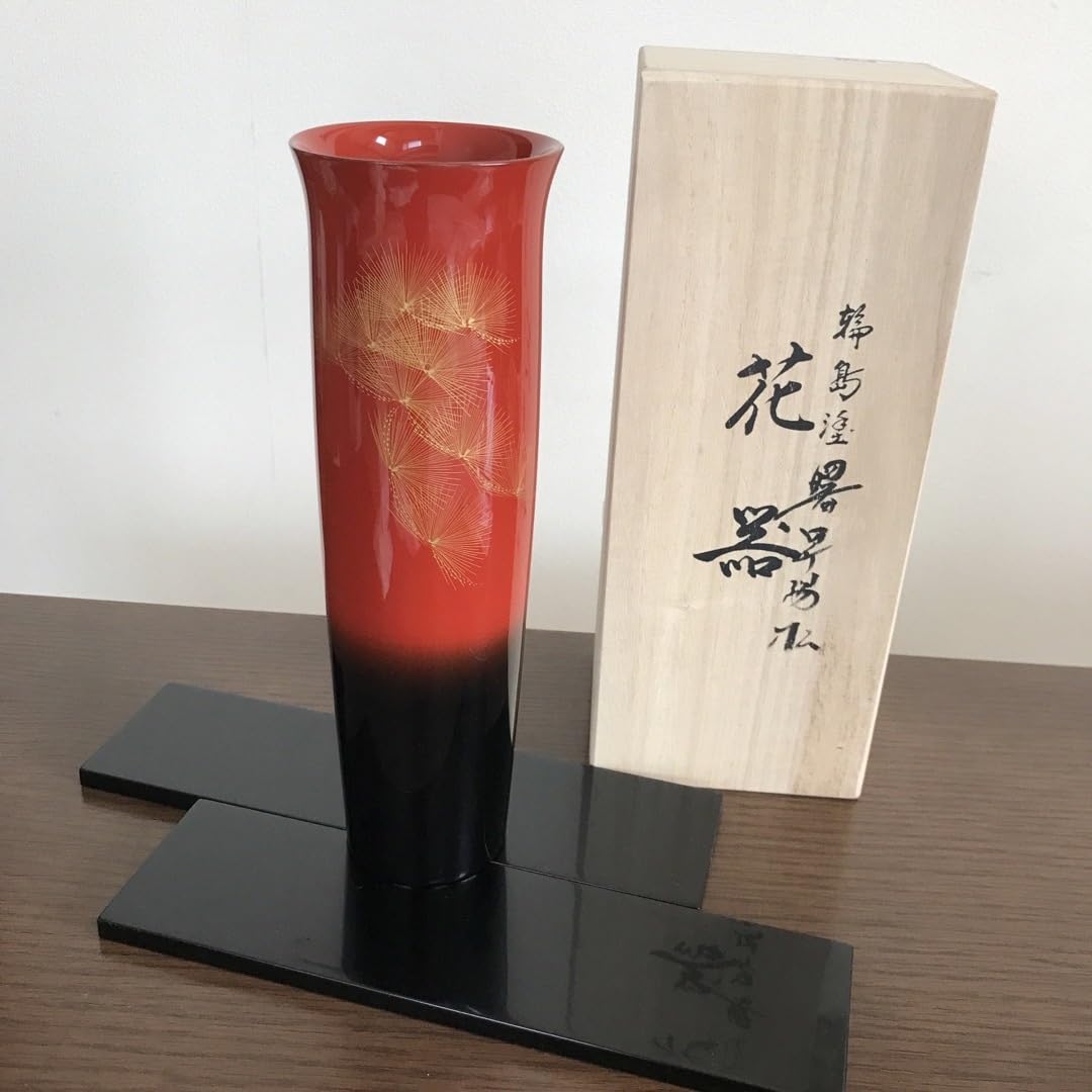 輪島塗　三角形　花瓶　花器　モダン　25㎝ Amazon.co.jp: 輪島塗 朝顔形花器 花瓶 フラワースタンド 曙 昇