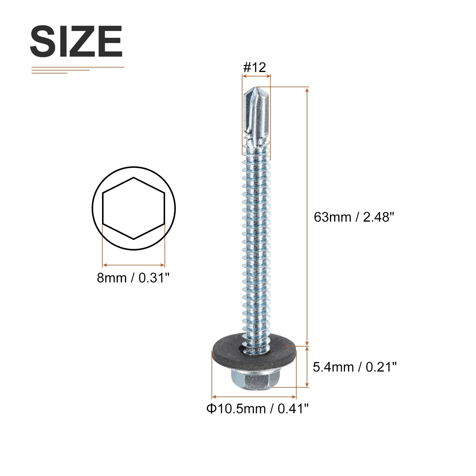 DTGN #12x2-1/2" Hex Washer Head Self Drilling Screws with EPDM Washer, 25Pack, Good for Metal - Image 2