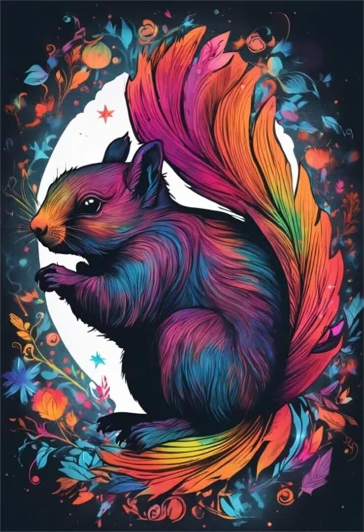 5D DIY Diamante Art Pintura kit Completo, Diamond Painting Adultos Niños Rhinestone Bordado de Punto de Cruz Artes Pintura Painting, Cuadros Decor para Cuarto, Sala de Estar - (Ardilla animal) 60x90cm