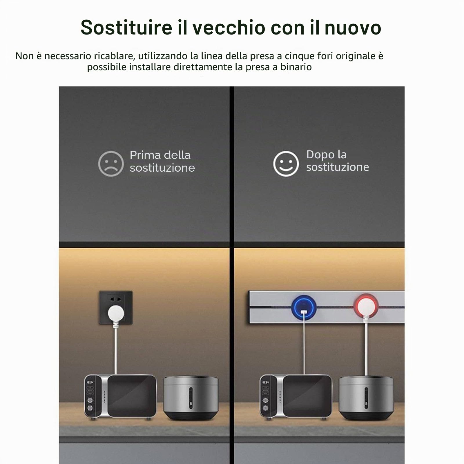 Presa da binario, scheda di cablaggio con guida di scorrimento di alimentazione a parete da 8000 W + adattatore da 2500 W, adatta per ufficio cucina,Black-60CM