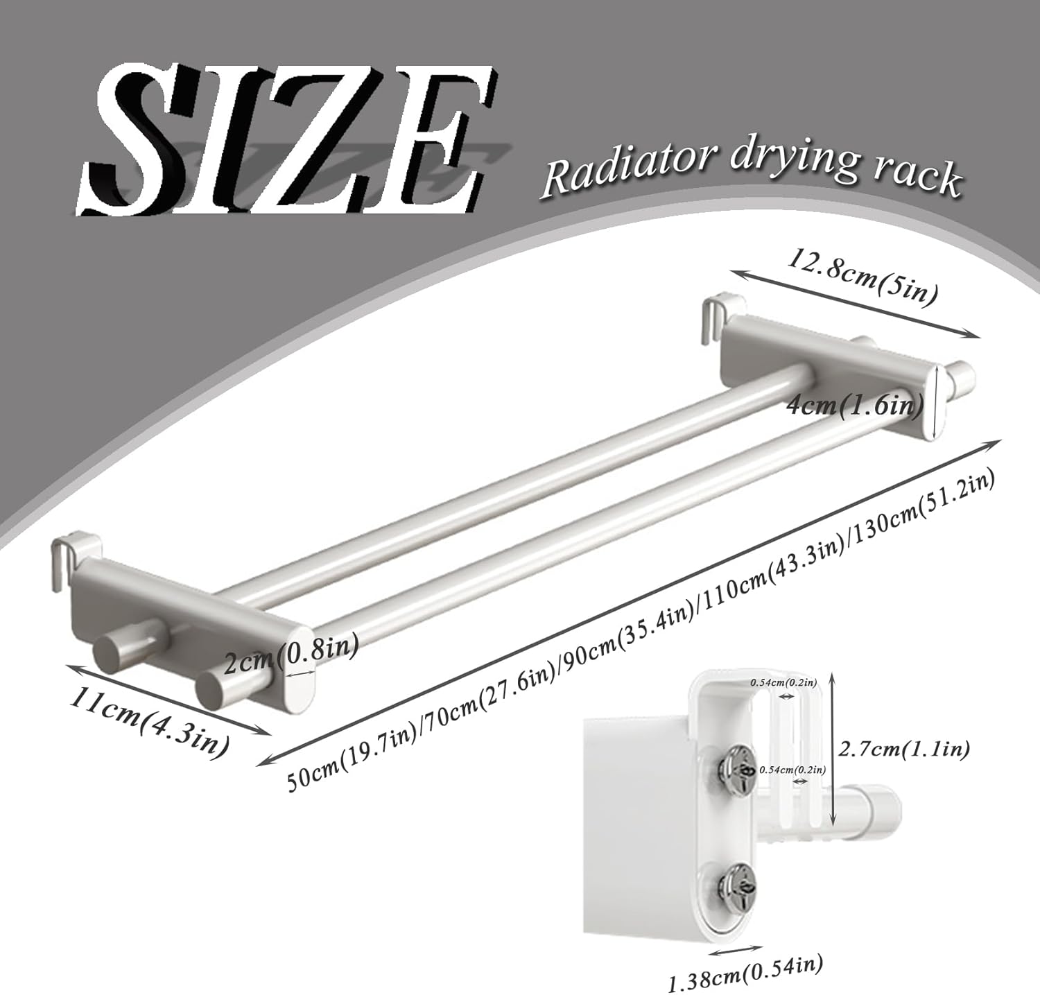 Detachable Radiator Towel Rails - Double Rod Clothes Drying Rack & Heat-Resistant Cover Shelf, Fits Most Radiators, 70cm (27.6in), Ideal for Home & Bathroom Use