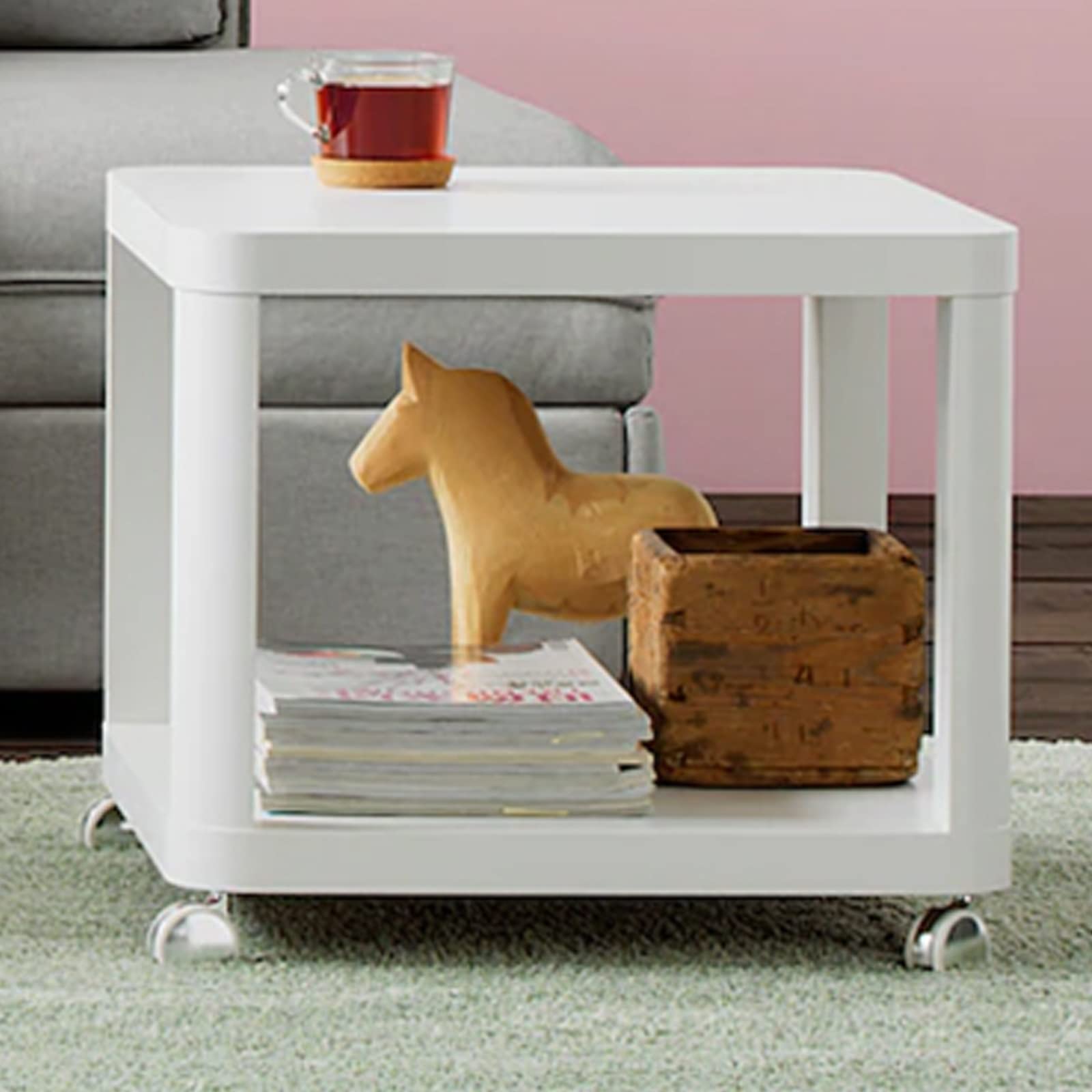 End Table, Sofa Center Table Bedroom Desk Small 2-Tier Coffee Table Storage For Living Roomwall TableRoom Dining Home With Universal Wheel (Color : White, Size : 50x50x45cm)