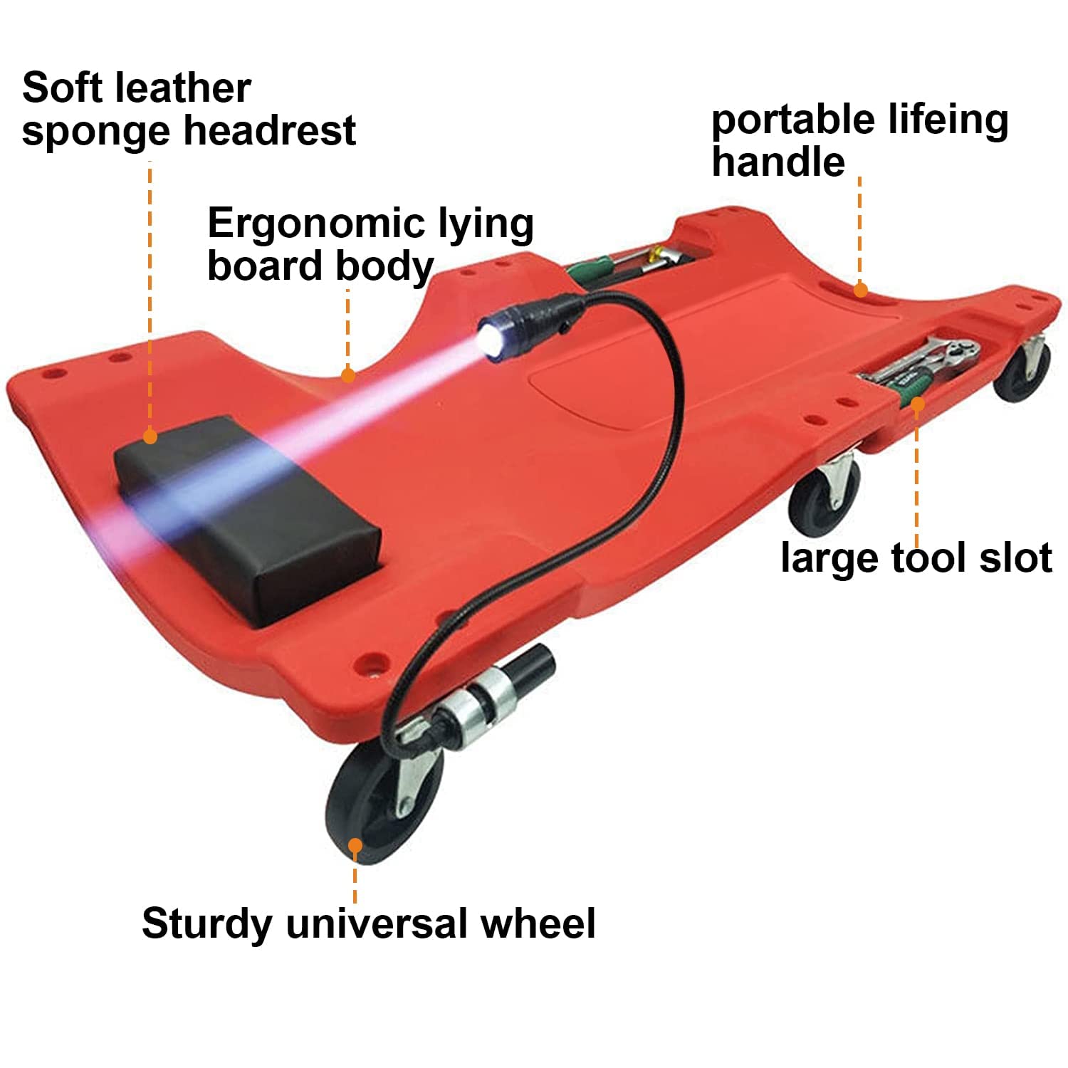 OKSTENCK Mechanic Plastic Creeper with Light,40Inch Vehicle Repair