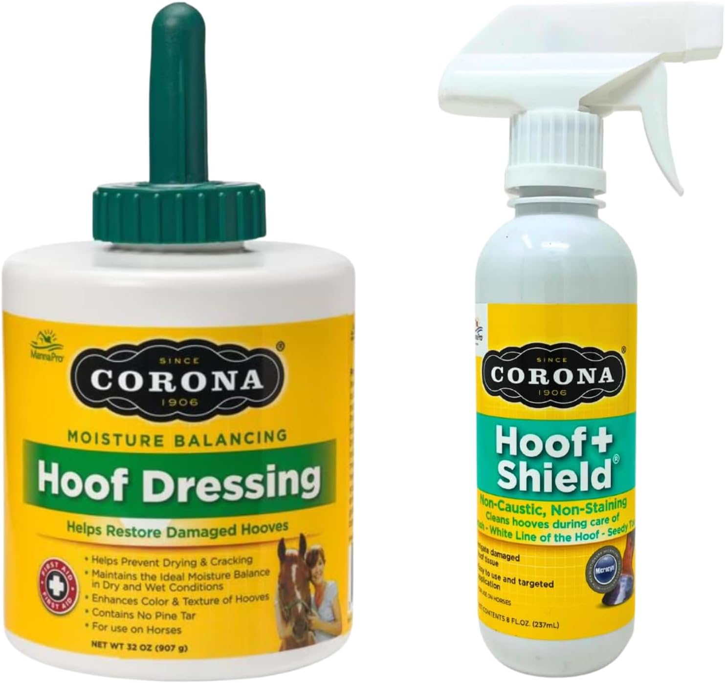 Manna Pro Corona Hoof Shield Spray 8oz + Hoof Dressing 32oz – Complete Hoof Care Kit