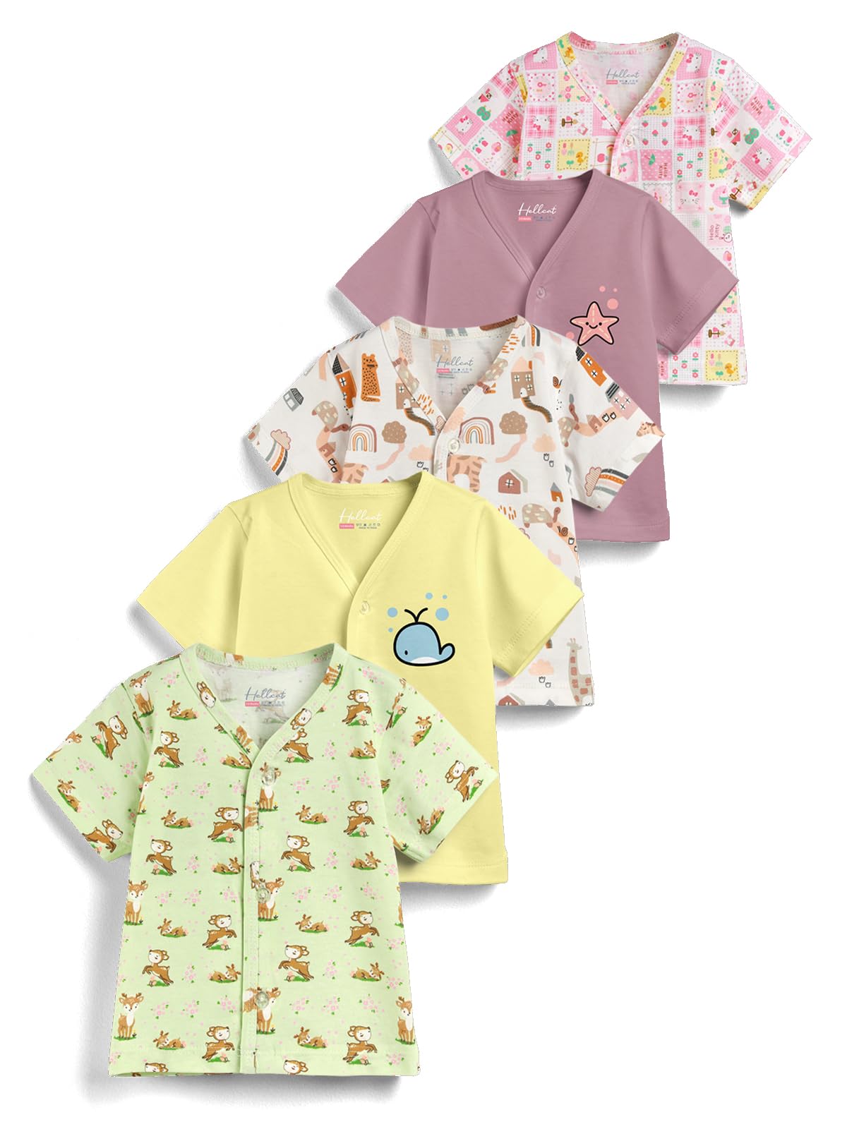 hellcat 100% Cotton Front Open Jhabla Vest & T Shirt for Babies - Pack of 5 (Unisex,Short Sleeve)-picture-14