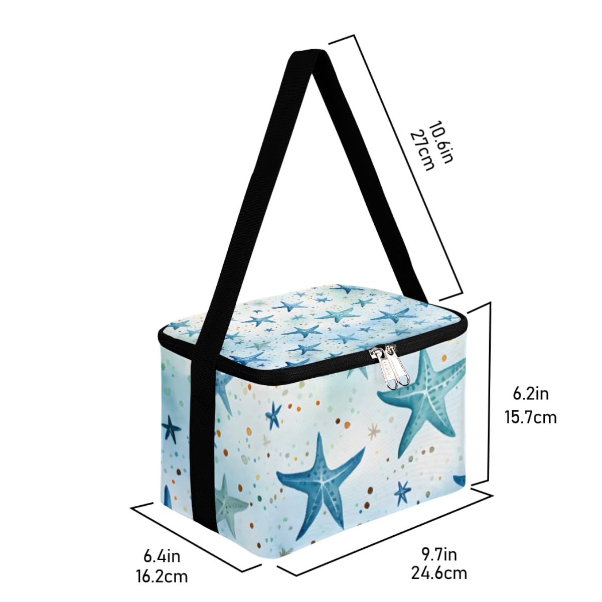 GzLeyigou Lunch Bags for Women Men 9 Cans,Starfish Hot & Cold Food Delivery Bag Insulated Grocery Bag Insulated Lunch Box Marine Blue Starfishes Cooler Bag for Office Work Picnic Beach