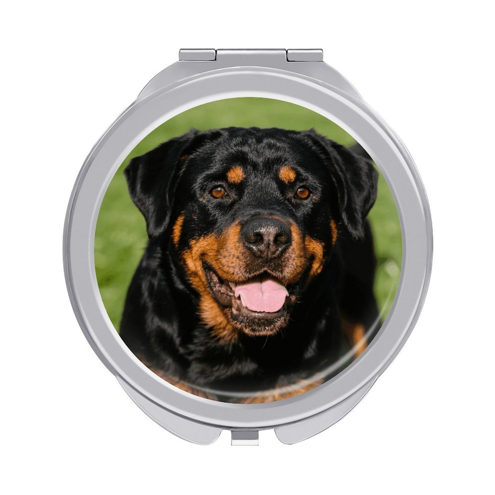 FodPand Compact Hand Mirror with 1x/2x Magnifying Round Travel Makeup Mirror Mini Foldable Rottweiler Cosmetic Mirrors Travel Essentials Gift for Women Girl Portable for Pocket Purse -Silver