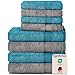 Produktbild Komfortec 8er Handtuch Set aus 100% Baumwolle, 4 Badetücher 70x140 und 4 Handtücher 50x100 cm, Frottee, Weich, Towel, Groß, Anthrazit/Türkis