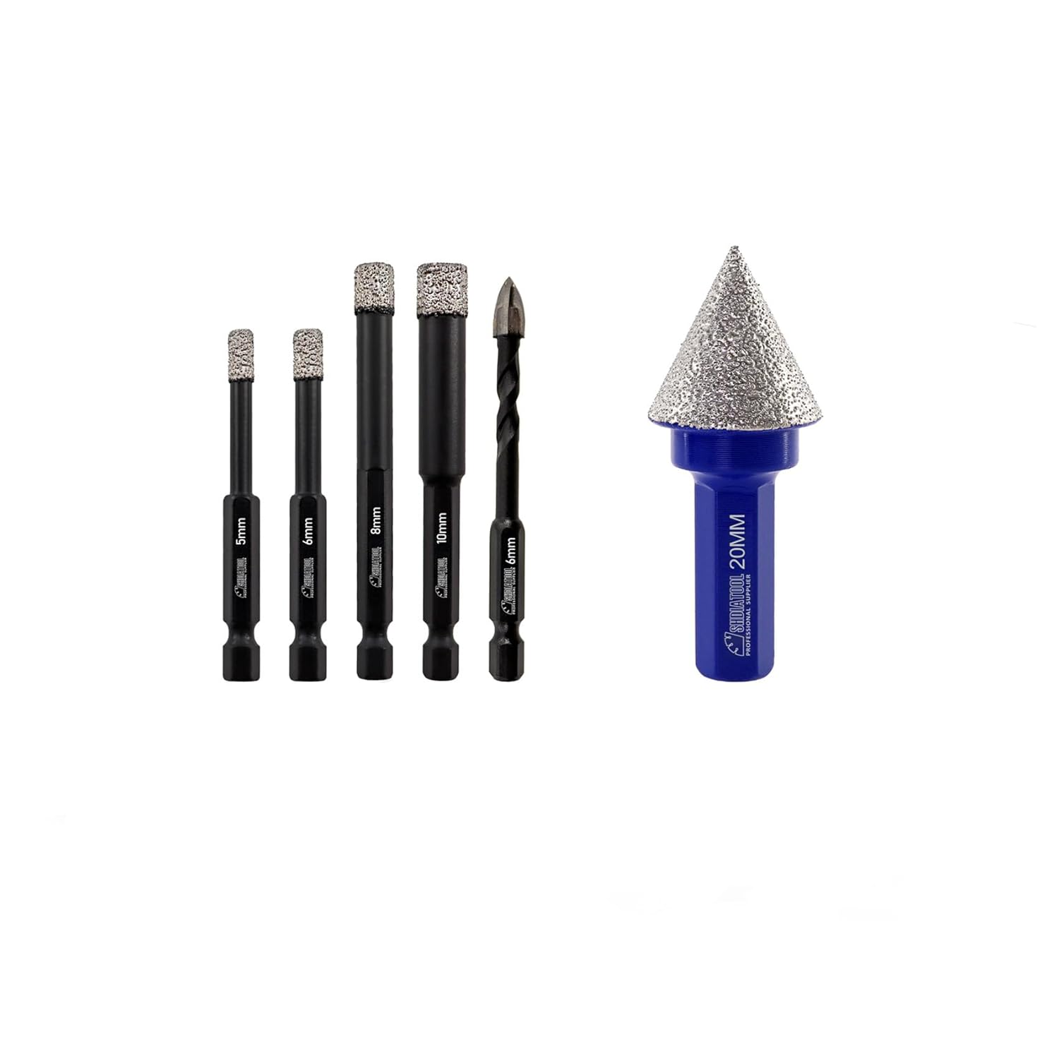 SHDIATOOL Diamond Drill Core Bits Set Tile Dry Drilling Hole Saw and 1/4 Carbide Tip Drill Bit for Ceramic Marble Porcelain