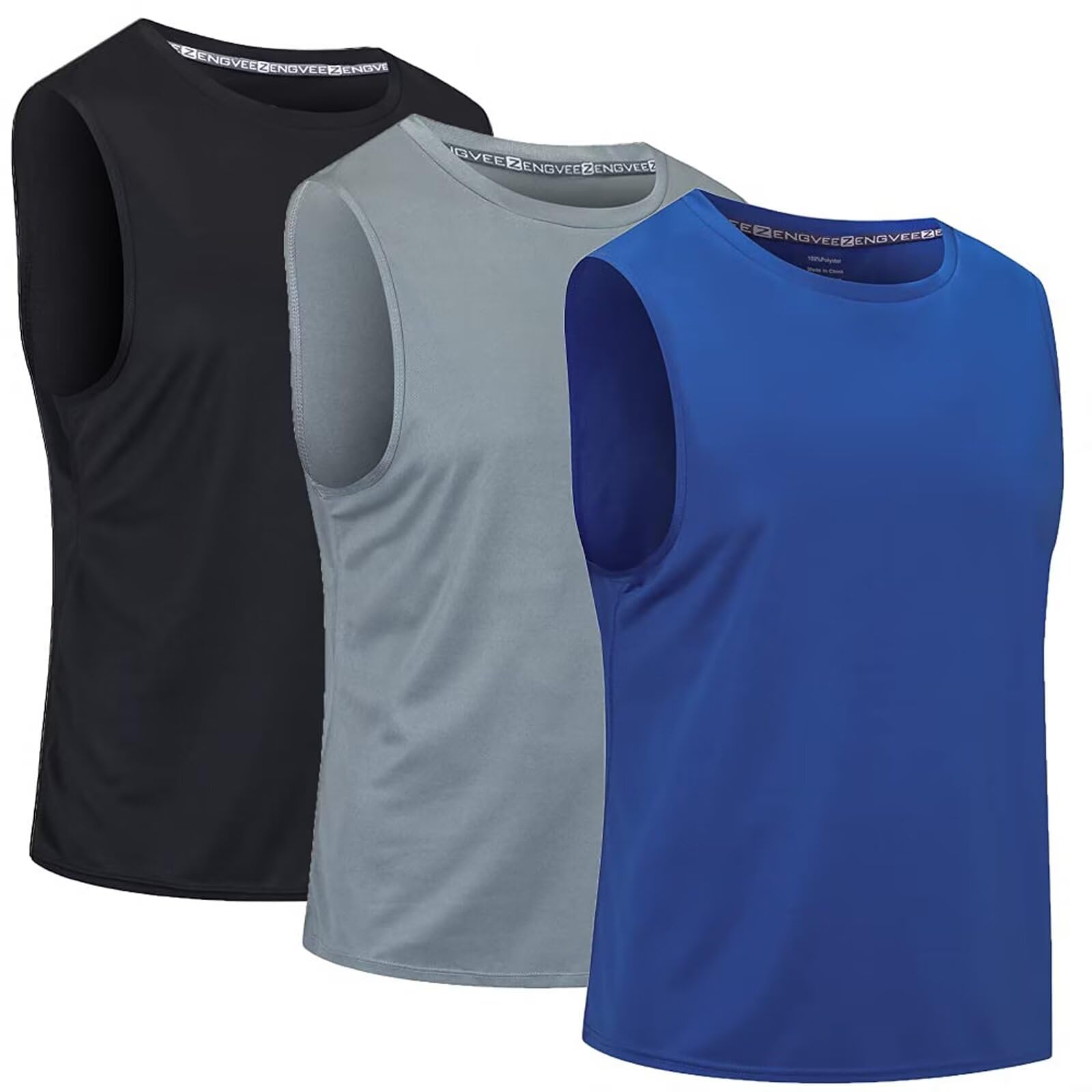 Cimic 3 Piezas Camiseta Tirantes Hombre Secado Rápido Respirable con Rayas Reflectantes para Running Gimnasio