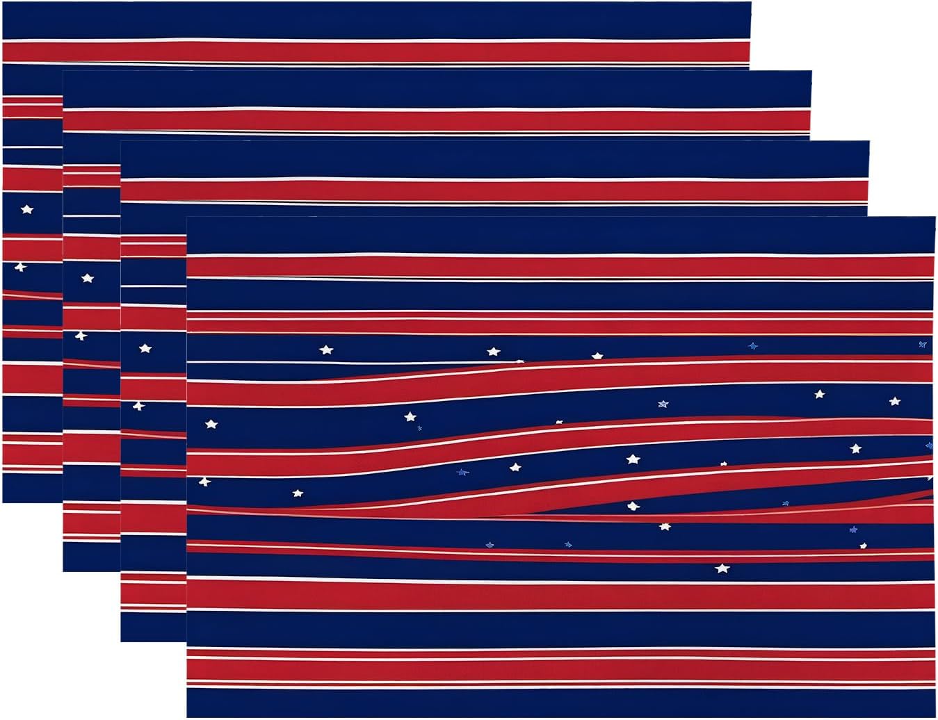 American Flag Stripes Placemats, Navy Background Red White Lines Stars Place Mats for Dining/Kitchen Table Waterproof Washable Linen Heat Insulation Dinner Table Mats 12x18 in 4 PCS