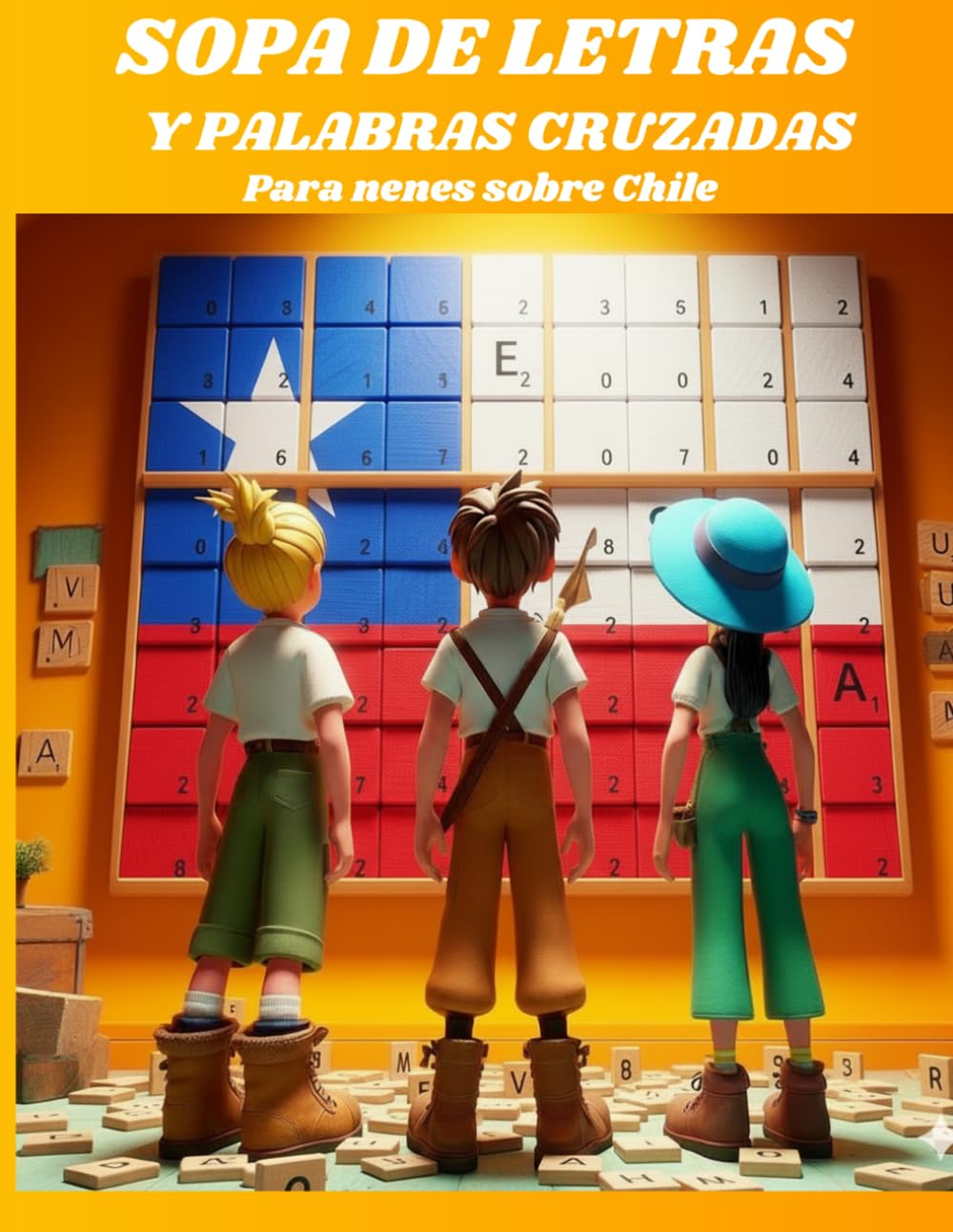 Sopa de letras y palabras cruzadas infantil.: Para niños sobre Chile. (Pasatiempos en Español)