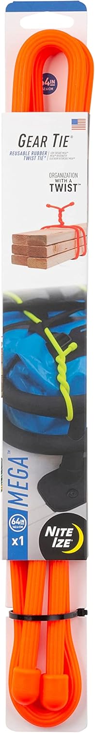 Nite Ize Gear Mega Twist Tie - 64-Inch - Reusable Gear & Zip Ties - Electric Cord Organizers - Cords - Bright Orange