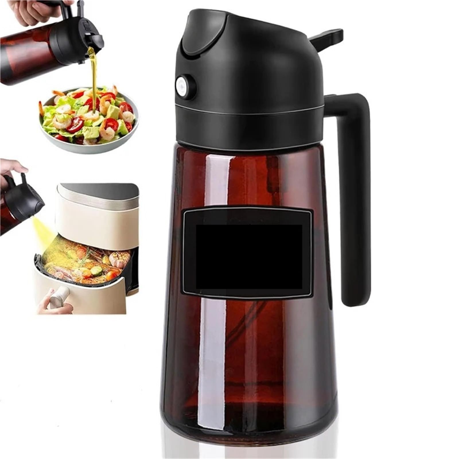 NGTFDCP Oil Dispenser, 2-in-1 16oz 470ml Brown Glass Oil Sprayer Leakproof Dispenser For Cooking BBQ Grill Air Fryer for Air Fryer, Salad(Black)