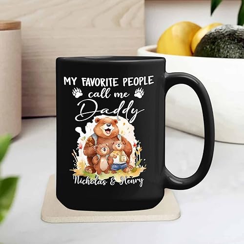 Miniatura 10 de Personalized Daddy Black Ceramic Coffee Mug 11 Oz 15 Oz, Best Dad Ever With 2 Babies Coffee Cup, Customized Name Daddy Bear Mug Gift For Father's