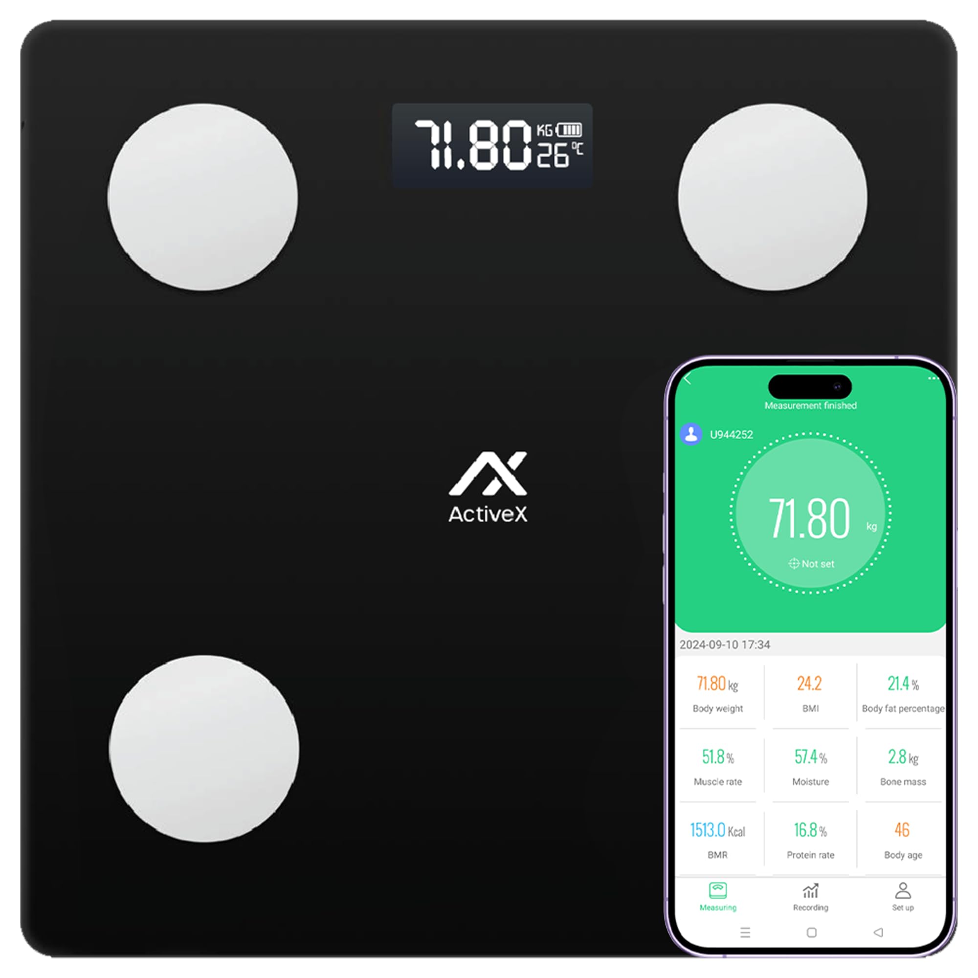 ActiveX (Australia) Savvy Smart Bluetooth Digital Bathroom Body Weight Body Fat BMI Scale Weight Machine | Tracks 13 Body Parameters | Free ActiveX App | Batteries Included