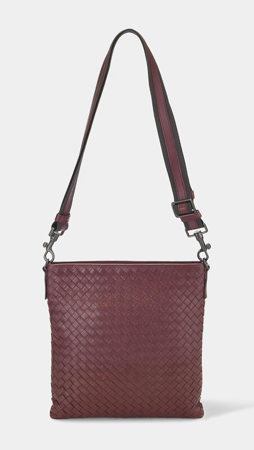 WHAT GOES AROUND COMES AROUND Women's Pre-Loved Bottega Burgundy Intrecciato Flat Messenger Bag - Image 2