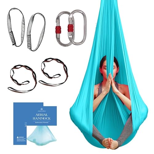 Aerial Silk Yoga Hammock & Swing for Home, Inversion Exercises, Starter Kit for All Levels - Durable with Extension Straps, Carabiners, and Pose Guide