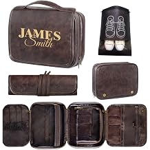 Custom 3-in-1 PU Leather Toiletry Bag For Men Personalized Hanging Travel Organizer Bag for Father Husband Boyfriend Dark Brown