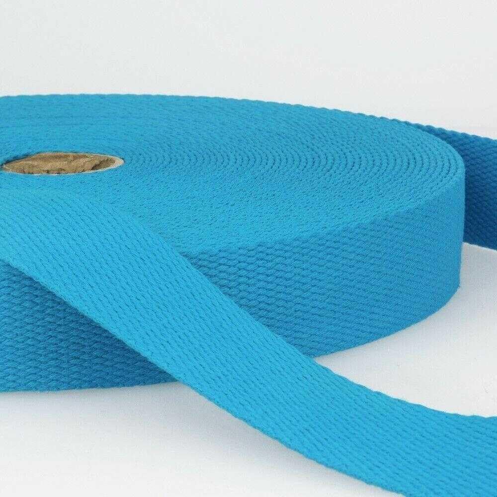 25mm Cotton Webbing 2mm Strap 231D, 020 Turquoise Blue, 4 Metres