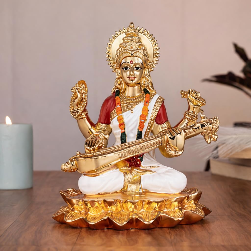 24K Gold Saraswati Maa Idol - Home Temple Decor -8
