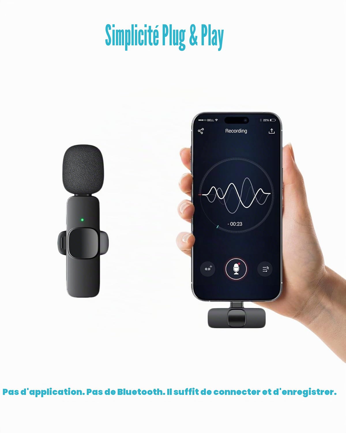 Micro Cravate sans Fil pour iOS/Android, Plug & Play, Réduction Intelligente du Bruit, Enregistrement Vidéo/Vlog/Podcast, 2 Mics, sans Application, USB-C & iOS Compatible (Beige)