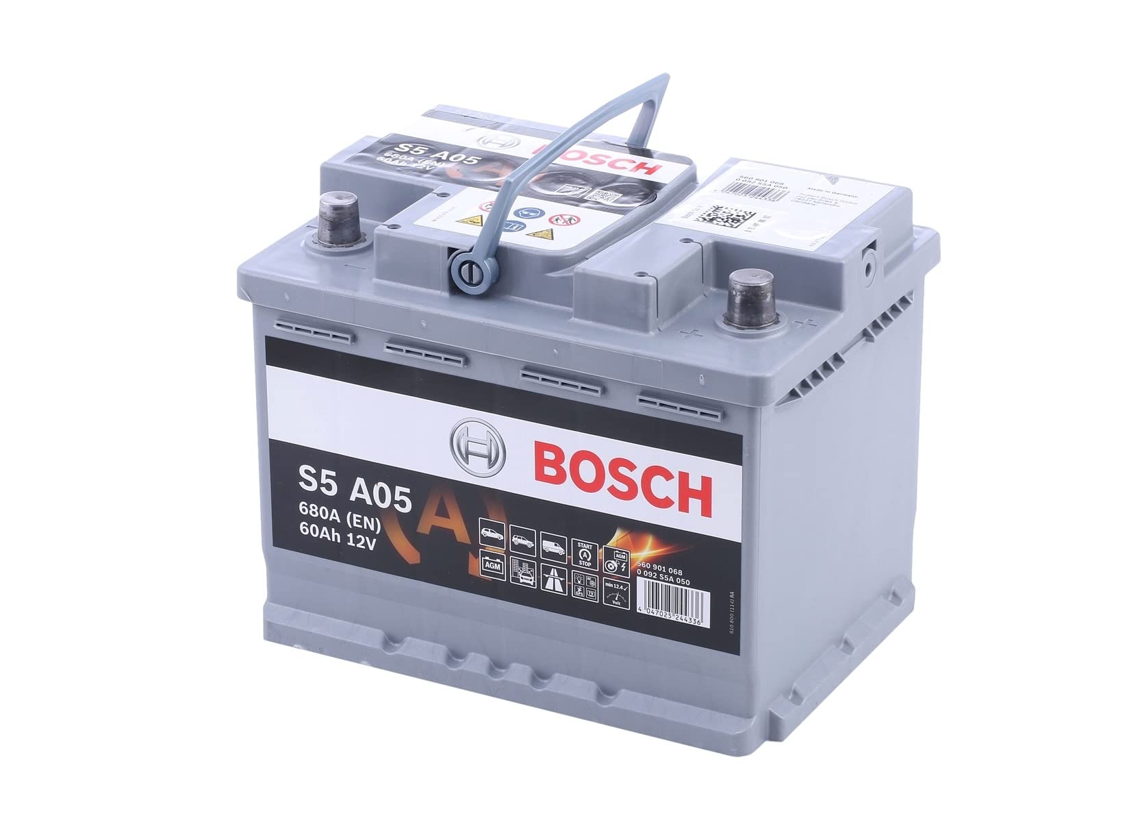 Bosch S5A05 - Car Battery - 60A/H - 680A - Agm Technology - Adapted for Vehicles with Start/Stop System