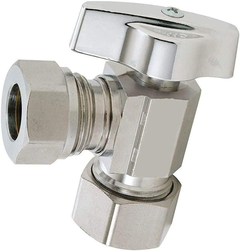 (10 Pack) EZ-Fluid 1/2-in Nominal Comp (5/8" OD Comp) x 7/16"O.D or 1/2" MIP,1/4-Turn Chrome Brass Angle Stop Valve Water Shut Off Ball Valve LF,Square Body