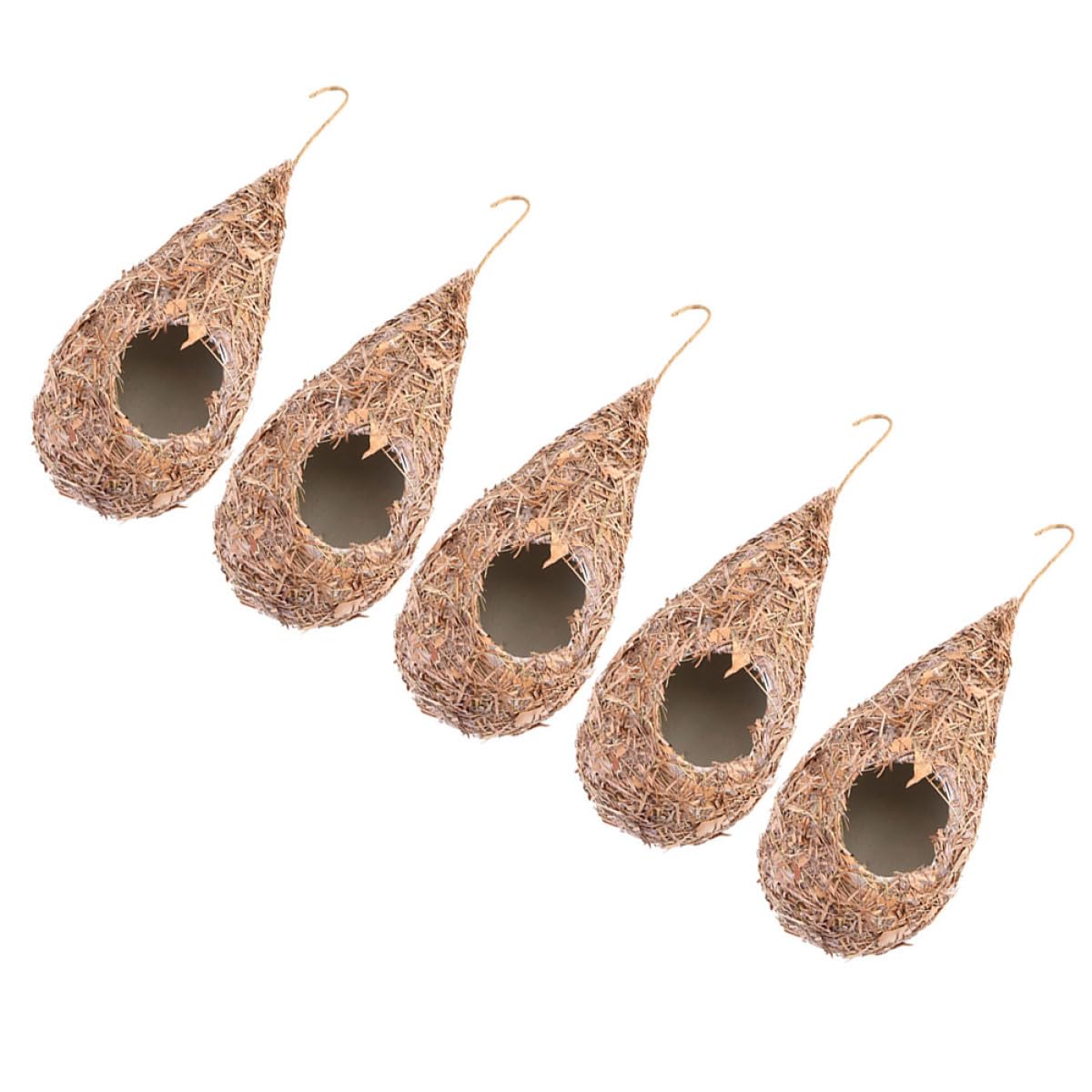 TOYANDONA Set 5 Nidi di Paglia Intrecciati a Mano per Uccelli, Casette Sospese Resistenti e Traspiranti, Rifugio Accogliente per Uccelli e Piccoli Animali, Decorazione per Giardino e Casa
