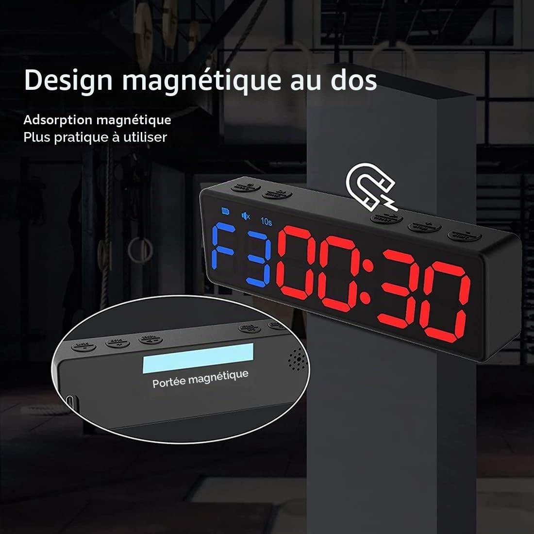 ICECHEN Horloge D'EntraîNement avec Batterie, Mini Minuterie de Gymnastique Portable avec Aimant IntéGré pour la Salle de Sport à Domicile, Compte à Rebours/Minuteur Programmable