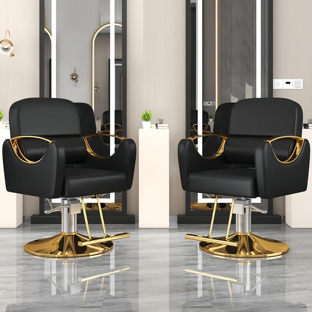 ZTGL Sillón Profesional de Peluquería, Giratorio 360° con Reposapiés, Bomba Hidráulica, PU Cuero y Base Metálica Resistente para Salones de Belleza, SPA Y Estudios de Tatuajes,Beige,Gold Base