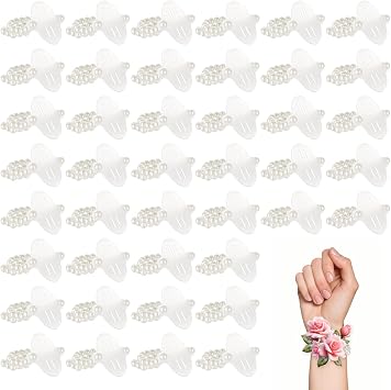 64 Pack Corsage Wristlet Bracelet, Wrist Corsage Prom Elastic Pearl Bands, Wedding Corsages Pearl Bracelet Wedding Wristlets DIY Wrist Corsages Accessories for Bridesmaid Bridal Shower Party